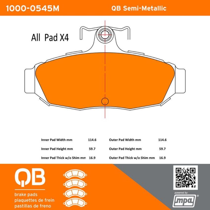 MPA 1000-0545M QB Semi-Metallic Brake Pads