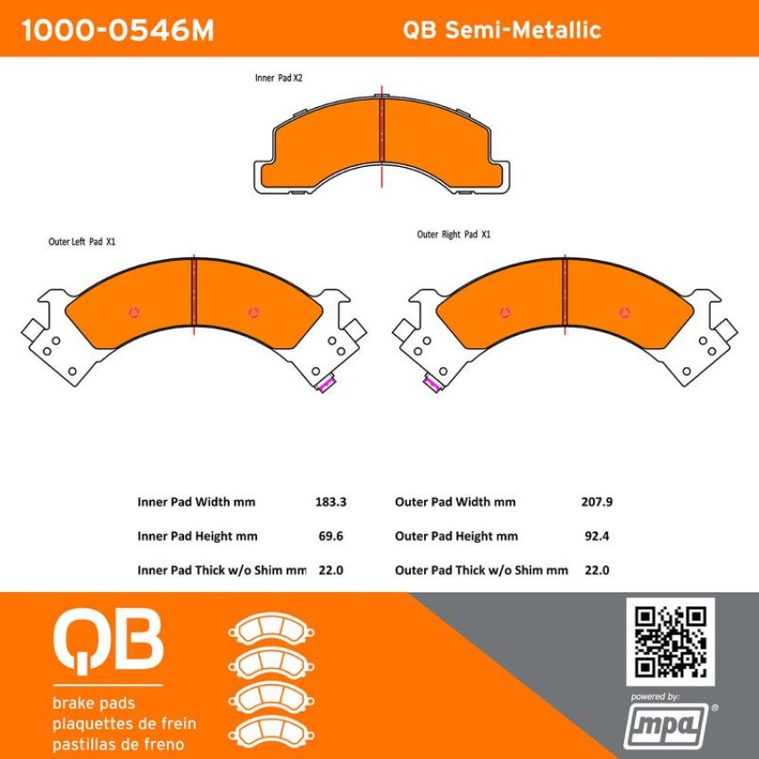 MPA 1000-0546M QB Semi-Metallic Brake Pads