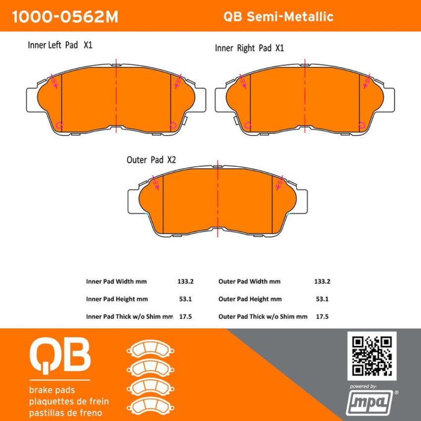 MPA 1000-0562M QB Semi-Metallic Brake Pads