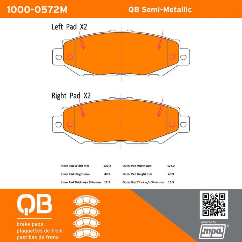 MPA 1000-0572M QB Semi-Metallic Brake Pads