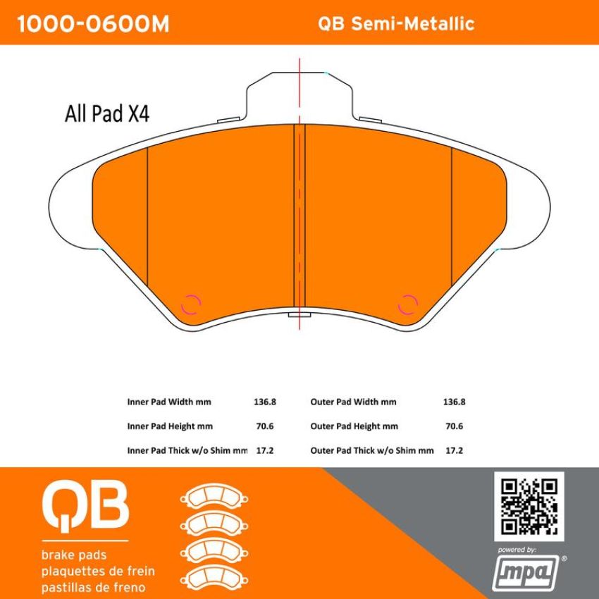 MPA 1000-0600M QB Semi-Metallic Brake Pads