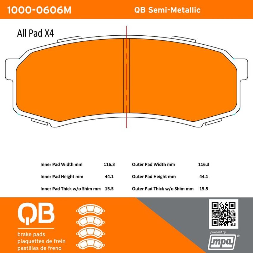 MPA 1000-0606M QB Semi-Metallic Brake Pads