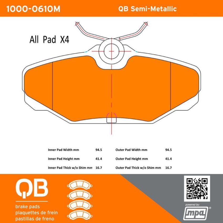 MPA 1000-0610M QB Semi-Metallic Brake Pads