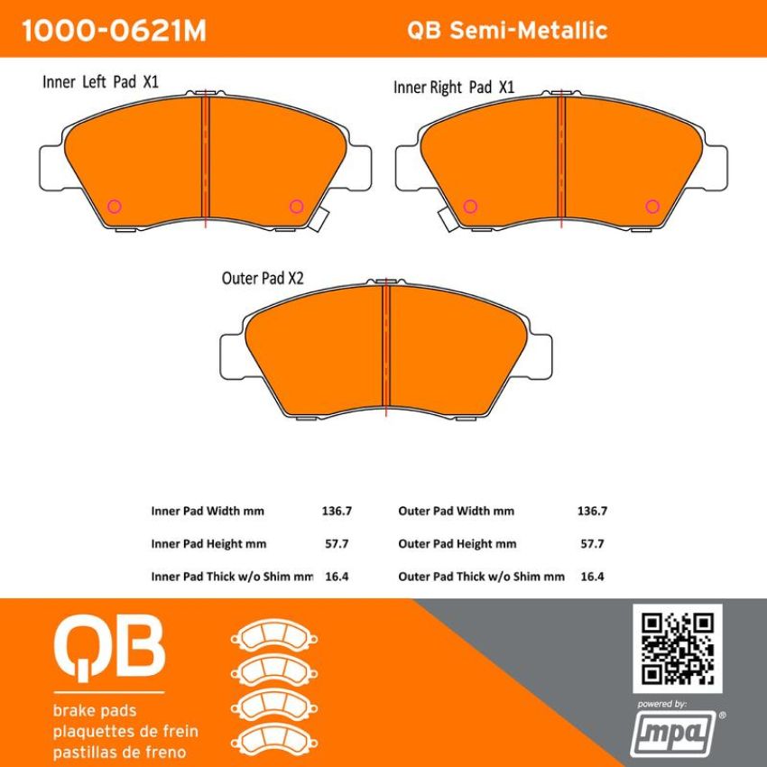 MPA 1000-0621M QB Semi-Metallic Brake Pads
