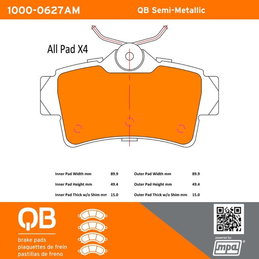 MPA 1000-0627AM QB Semi-Metallic Brake Pads