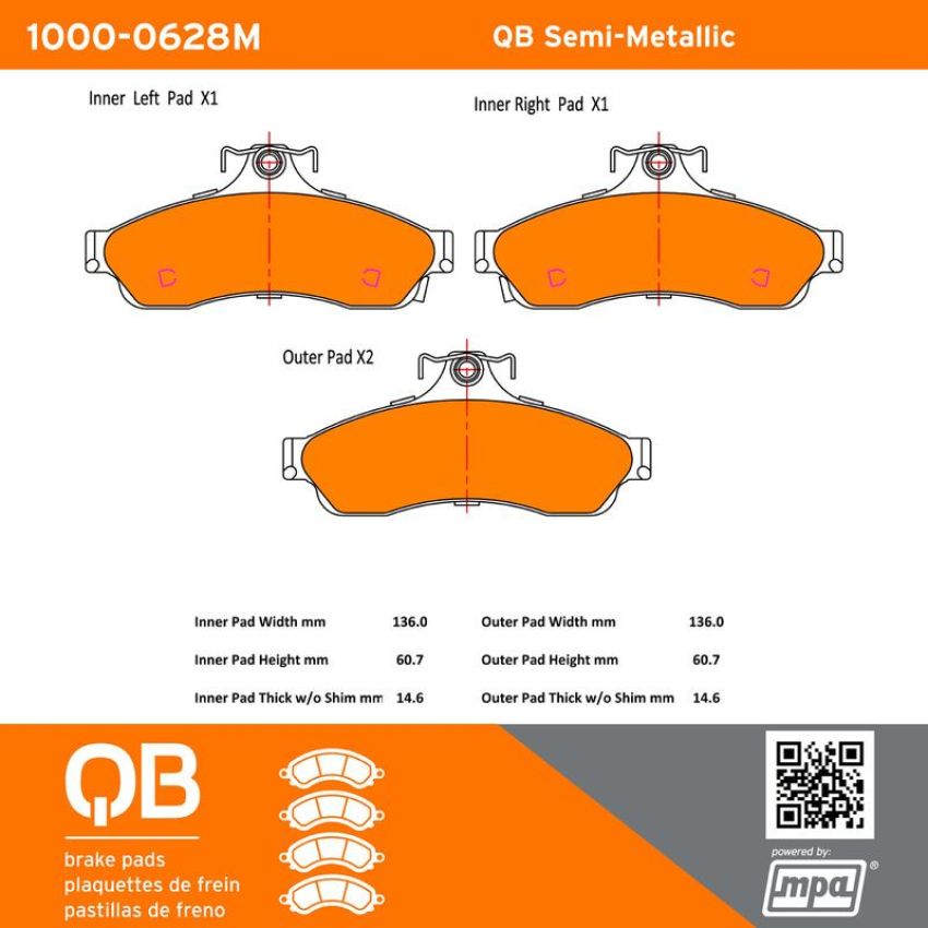 MPA 1000-0628M QB Semi-Metallic Brake Pads