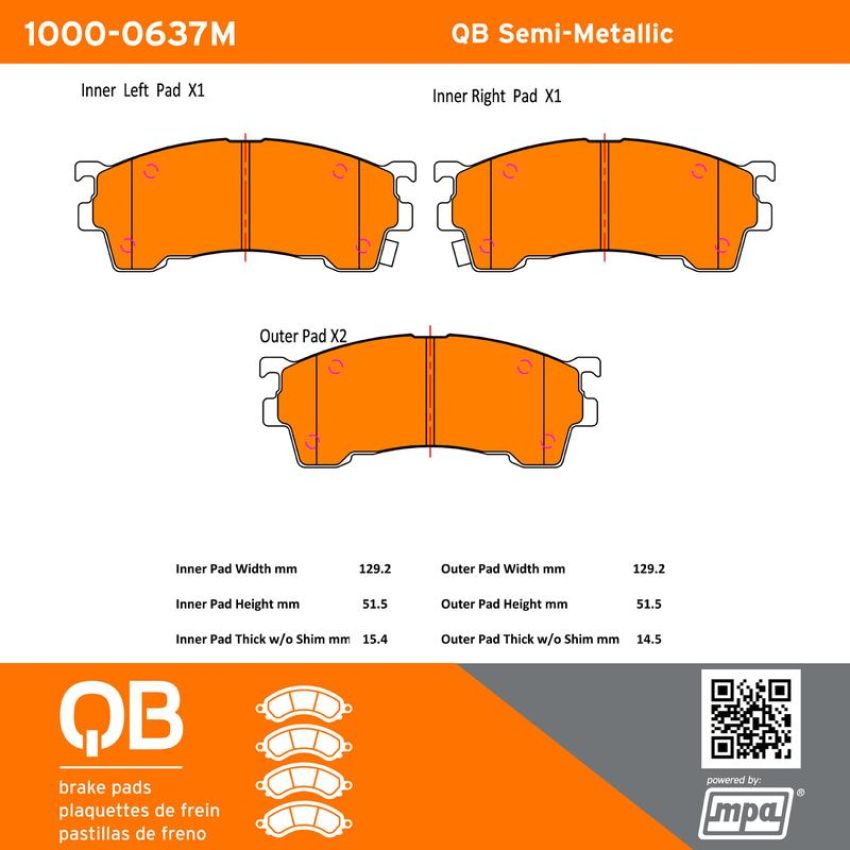 MPA 1000-0637M QB Semi-Metallic Brake Pads