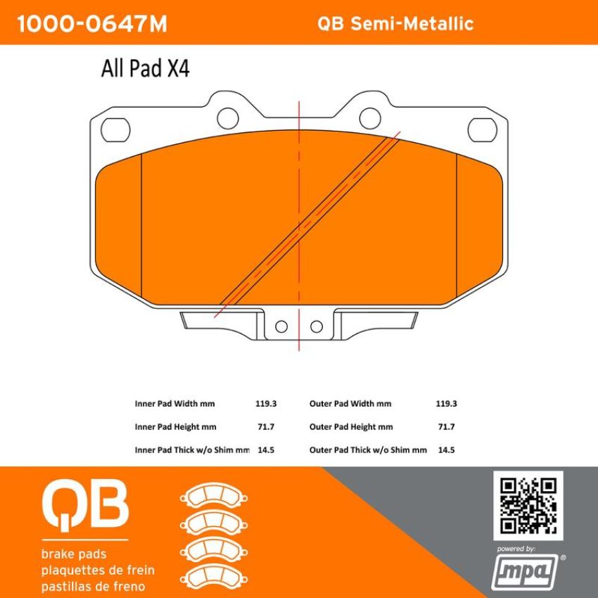 MPA 1000-0647M QB Semi-Metallic Brake Pads
