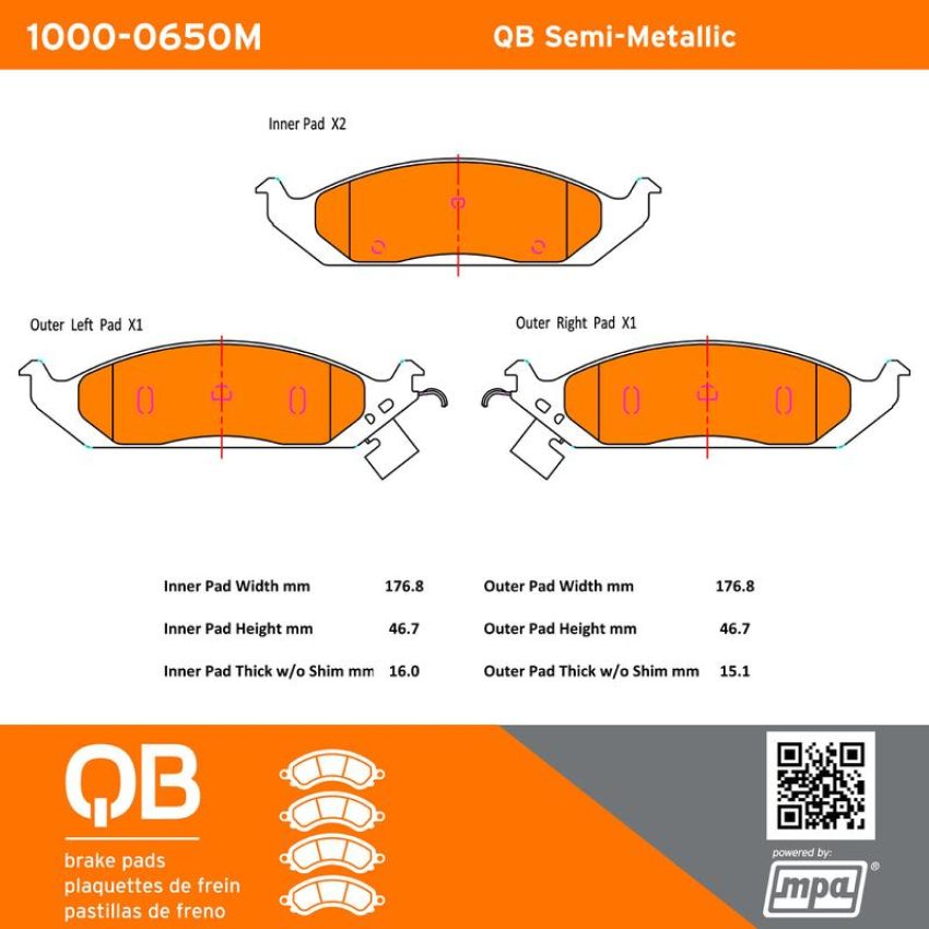 MPA 1000-0650M QB Semi-Metallic Brake Pads