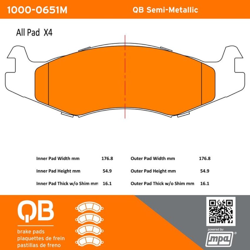 MPA 1000-0651M QB Semi-Metallic Brake Pads