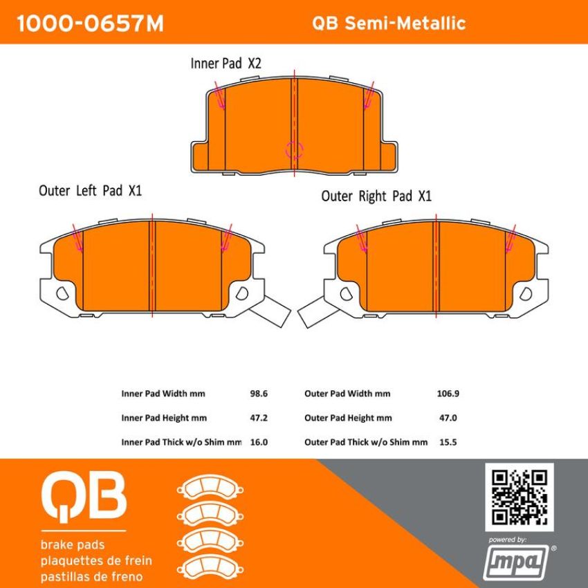 MPA 1000-0657M QB Semi-Metallic Brake Pads