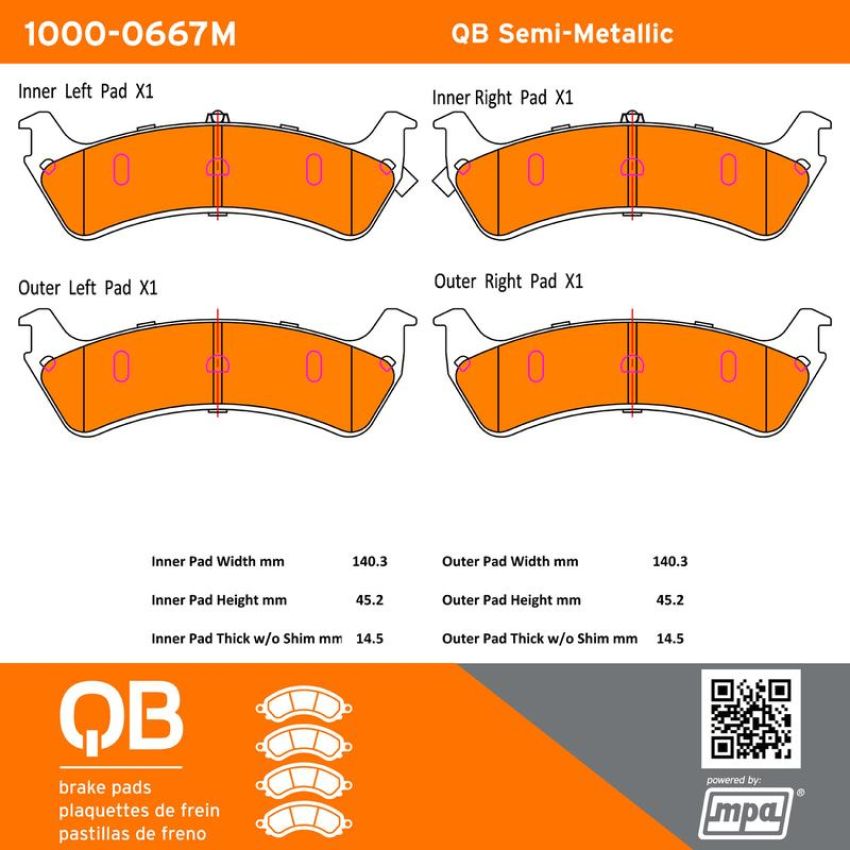 MPA 1000-0667M QB Semi-Metallic Brake Pads