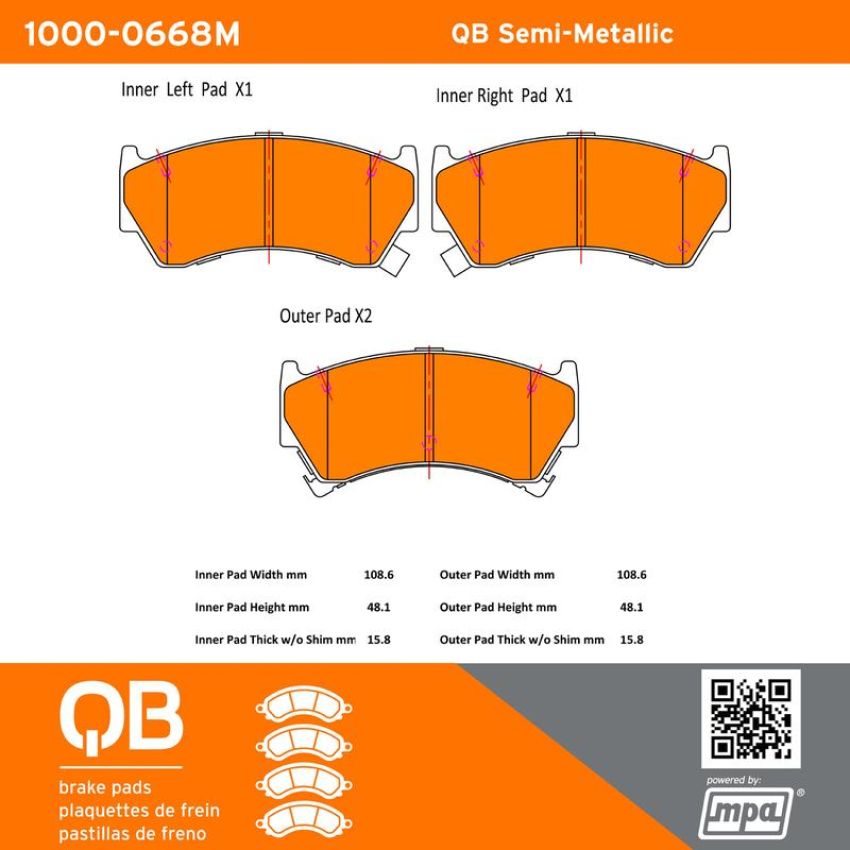 MPA 1000-0668M QB Semi-Metallic Brake Pads