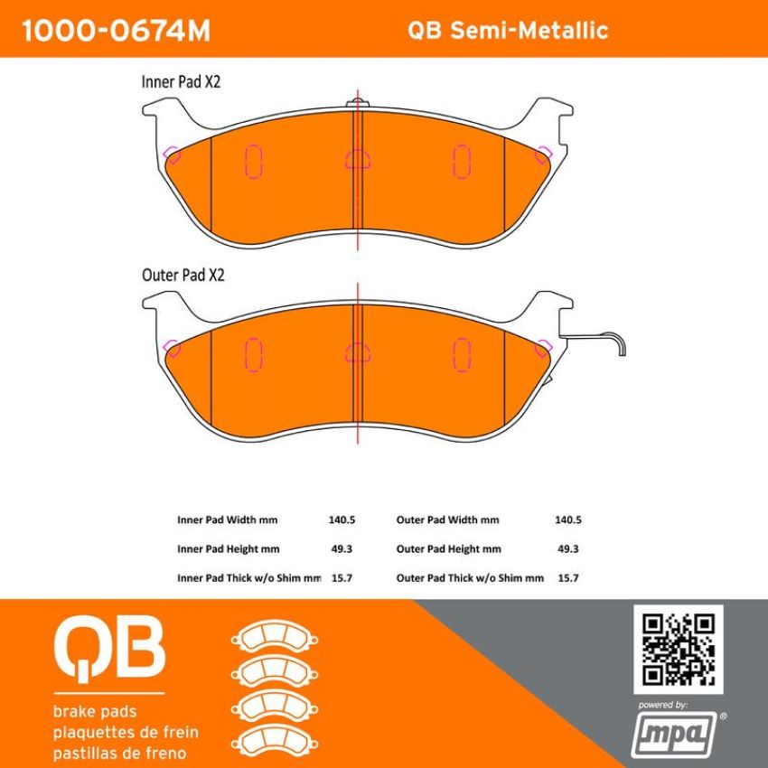 MPA 1000-0674M QB Semi-Metallic Brake Pads