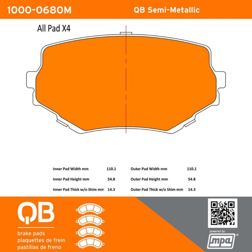MPA 1000-0680M QB Semi-Metallic Brake Pads
