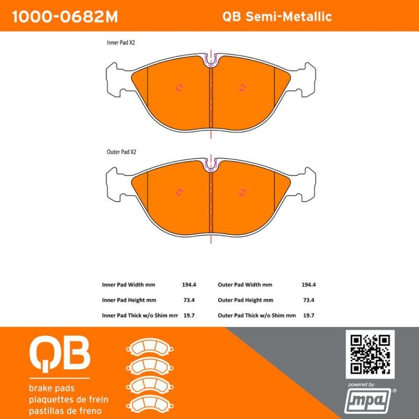 MPA 1000-0682M QB Semi-Metallic Brake Pads