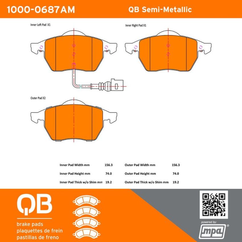 MPA 1000-0687AM QB Semi-Metallic Brake Pads