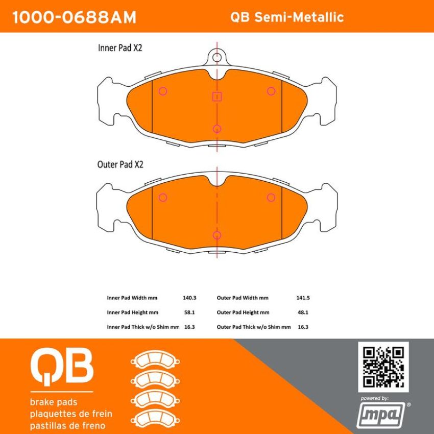 MPA 1000-0688AM QB Semi-Metallic Brake Pads