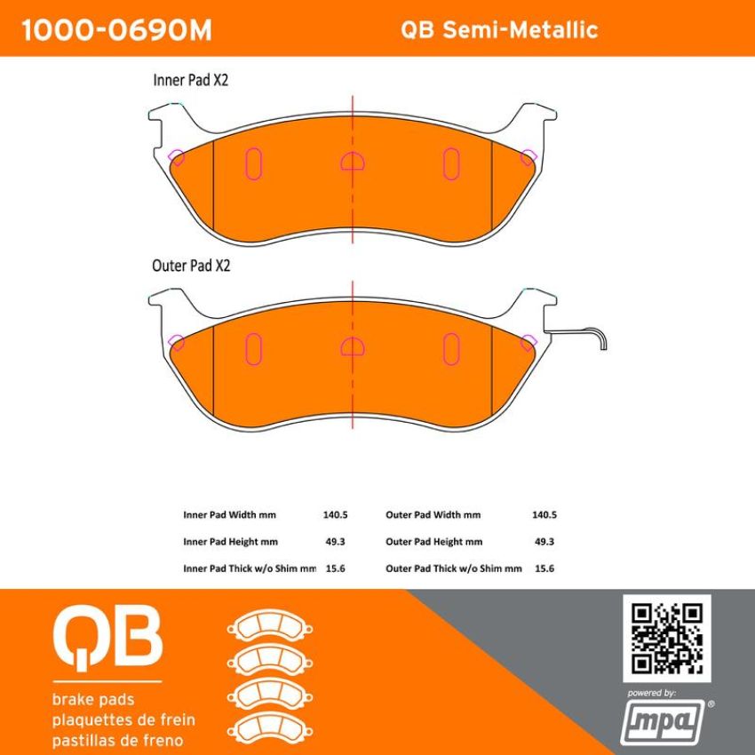 MPA 1000-0690M QB Semi-Metallic Brake Pads