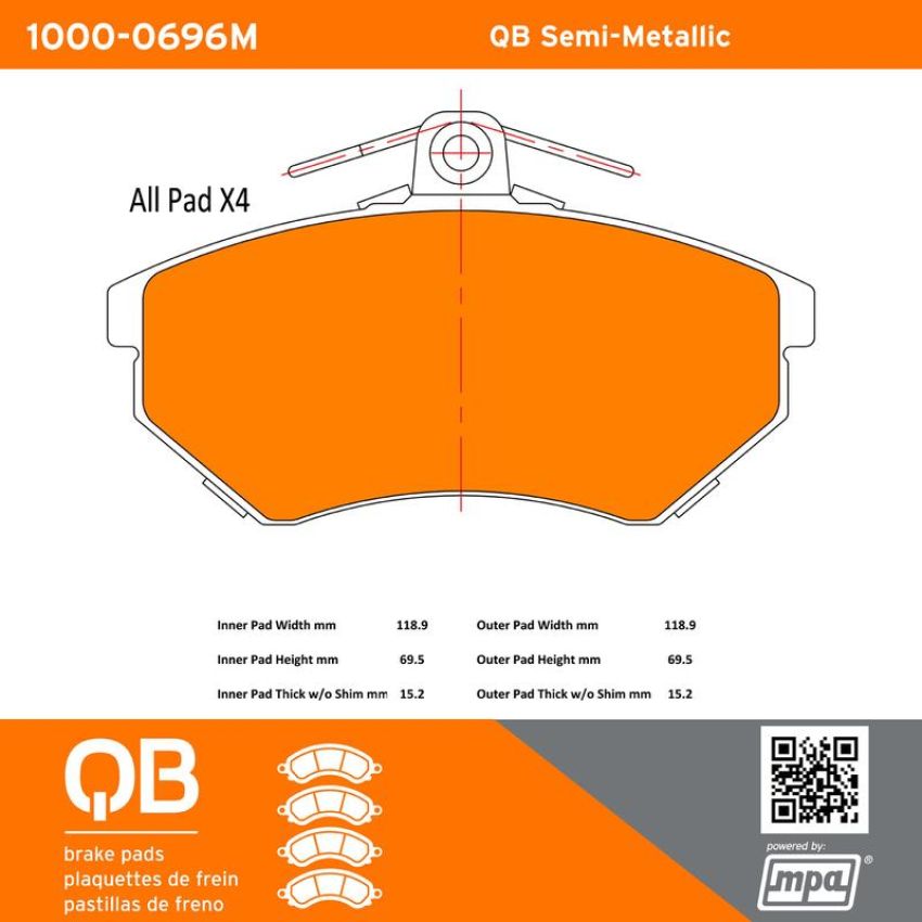 MPA 1000-0696M QB Semi-Metallic Brake Pads