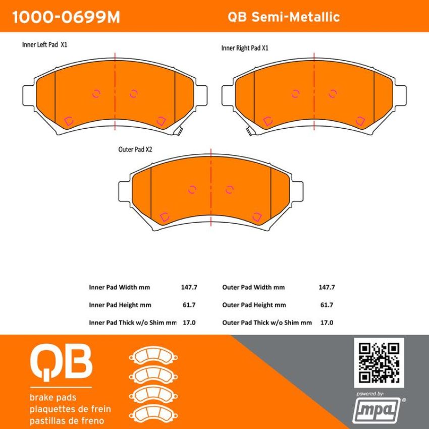 MPA 1000-0699M QB Semi-Metallic Brake Pads