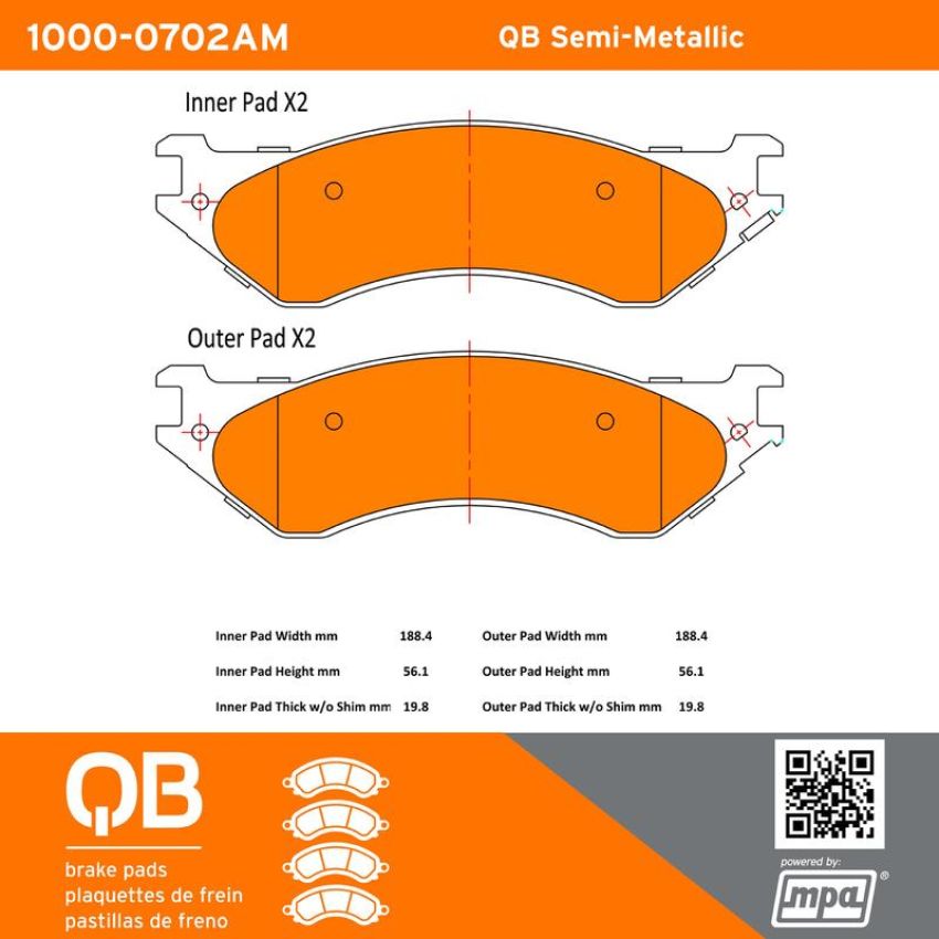 MPA 1000-0702AM QB Semi-Metallic Brake Pads