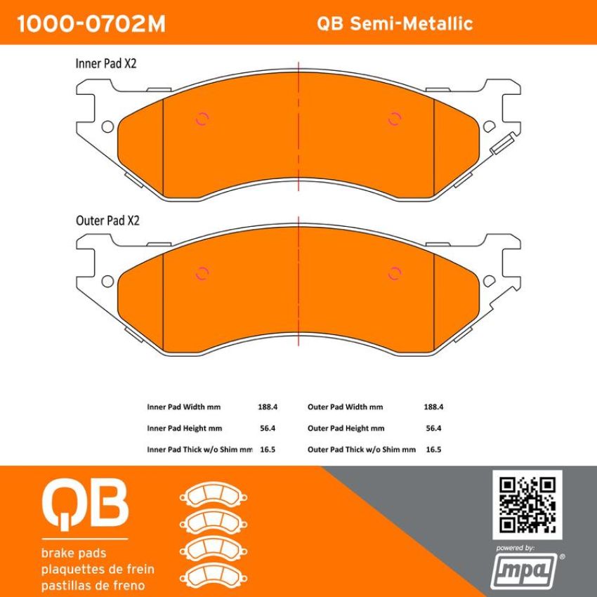 MPA 1000-0702M QB Semi-Metallic Brake Pads