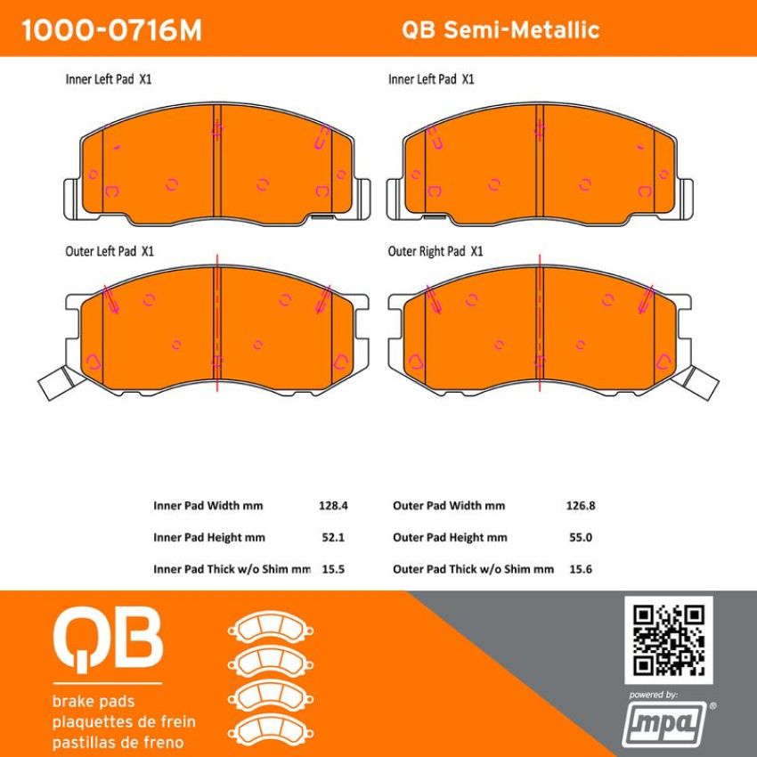 MPA 1000-0716M QB Semi-Metallic Brake Pads