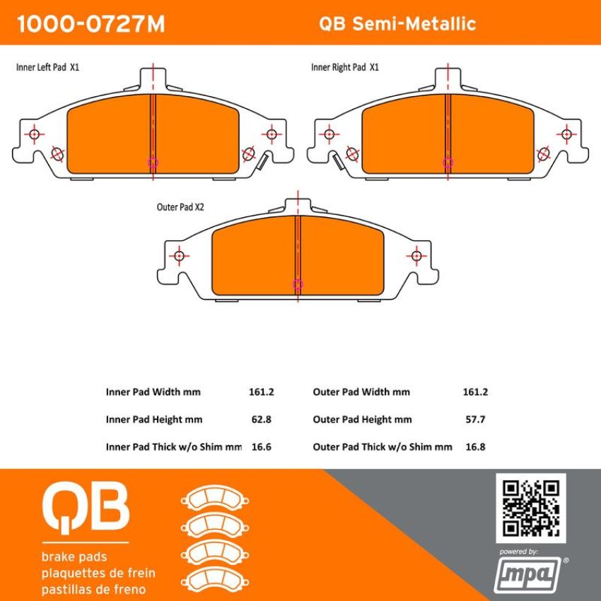 MPA 1000-0727M QB Semi-Metallic Brake Pads