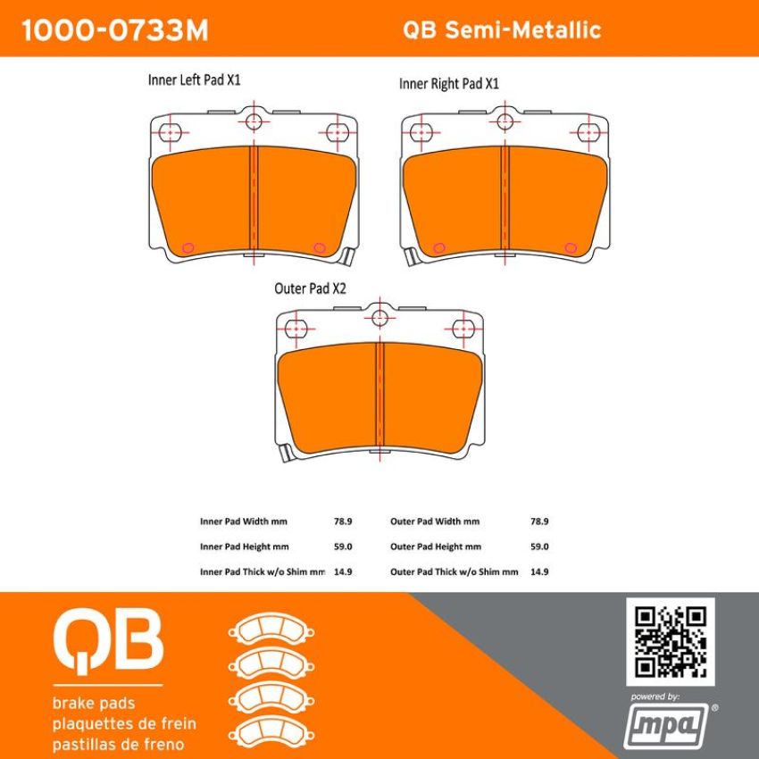 MPA 1000-0733M QB Semi-Metallic Brake Pads