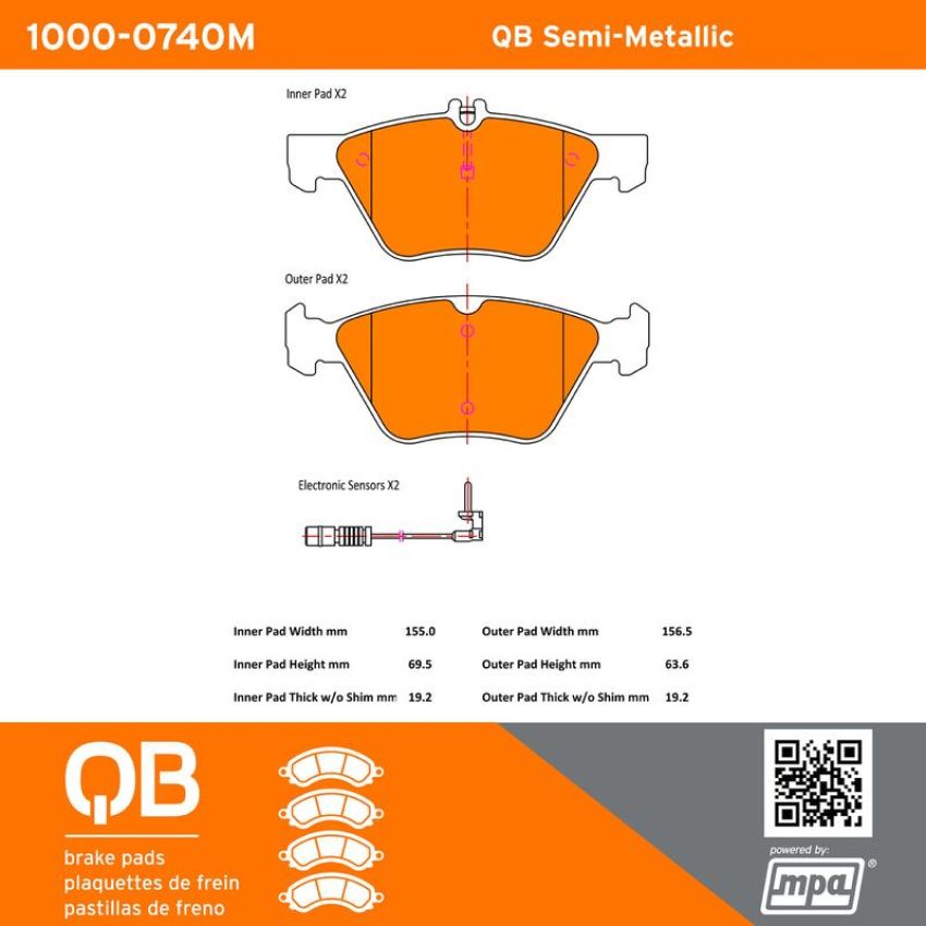 MPA 1000-0740M QB Semi-Metallic Brake Pads