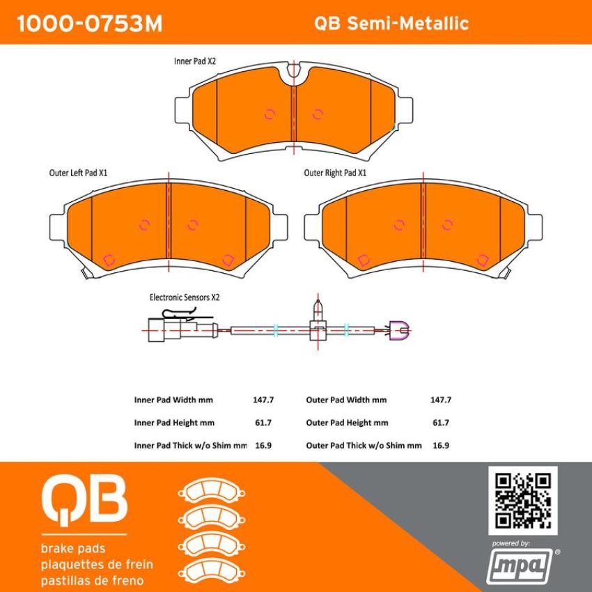 MPA 1000-0753M QB Semi-Metallic Brake Pads