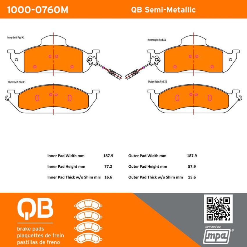 MPA 1000-0760M QB Semi-Metallic Brake Pads