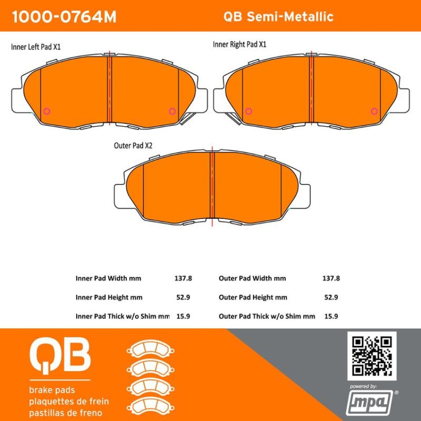 MPA 1000-0764M QB Semi-Metallic Brake Pads