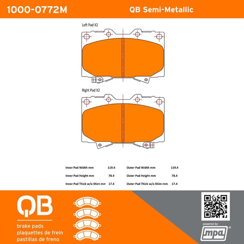 MPA 1000-0772M QB Semi-Metallic Brake Pads