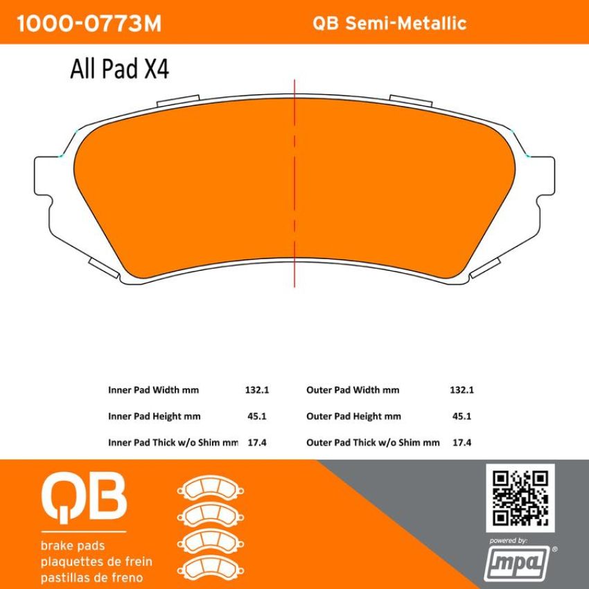 MPA 1000-0773M QB Semi-Metallic Brake Pads