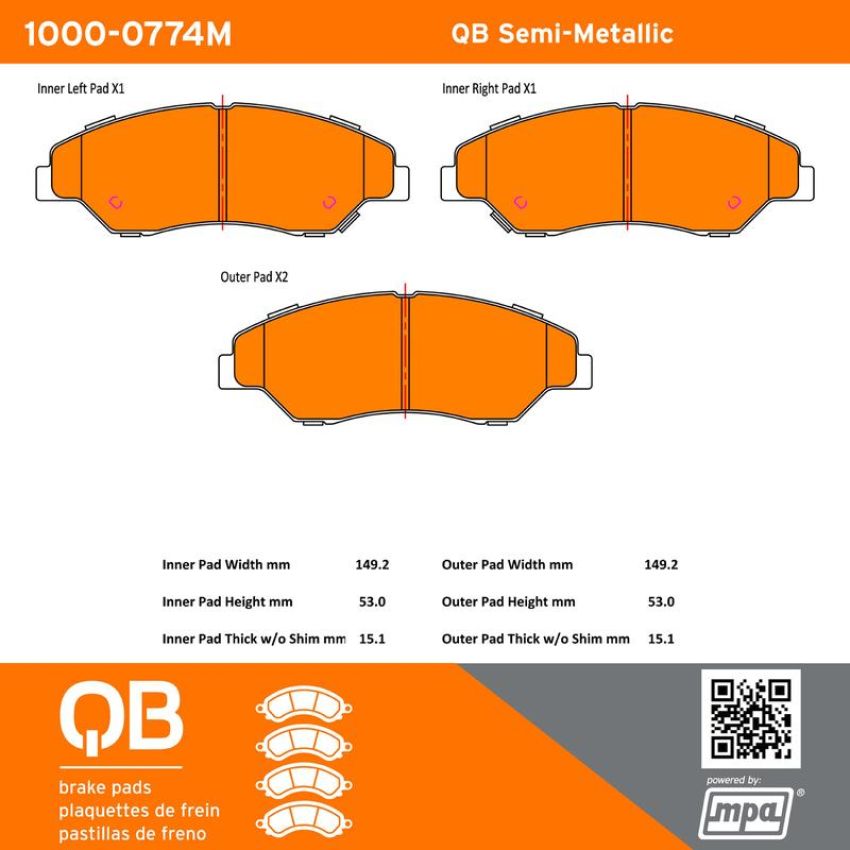 MPA 1000-0774M QB Semi-Metallic Brake Pads