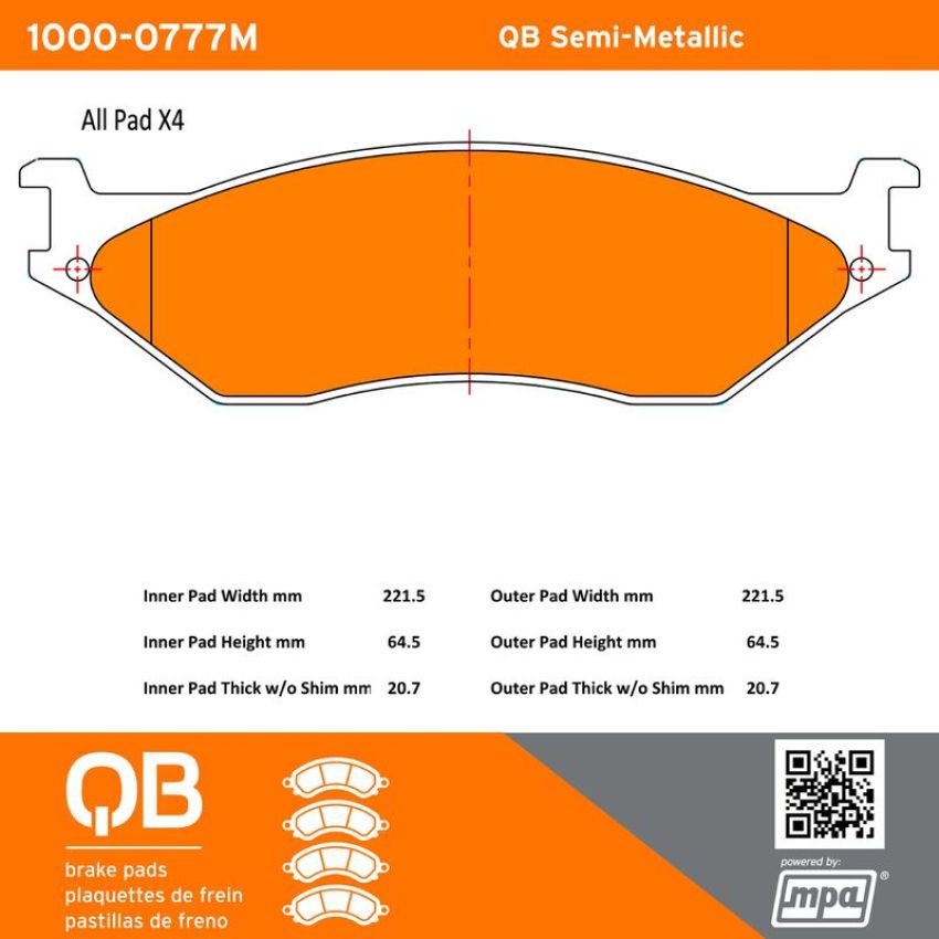 MPA 1000-0777M QB Semi-Metallic Brake Pads