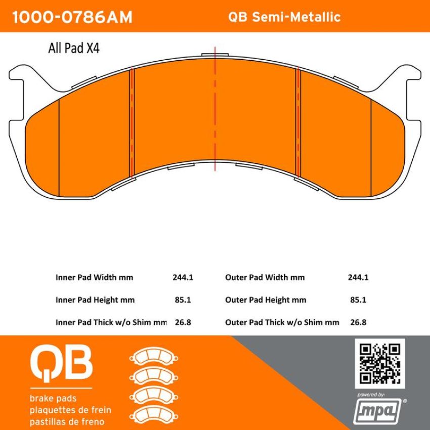 MPA 1000-0786AM QB Semi-Metallic Brake Pads
