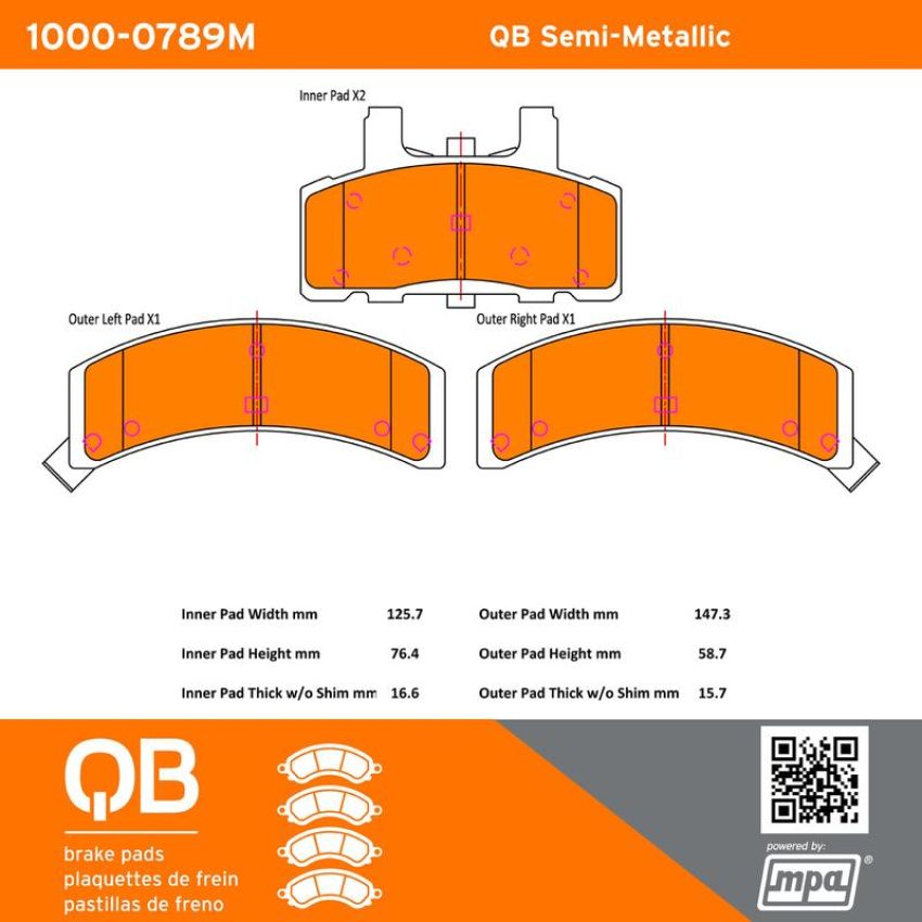 MPA 1000-0789M QB Semi-Metallic Brake Pads