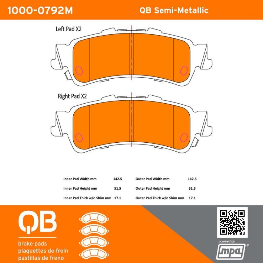 MPA 1000-0792M QB Semi-Metallic Brake Pads