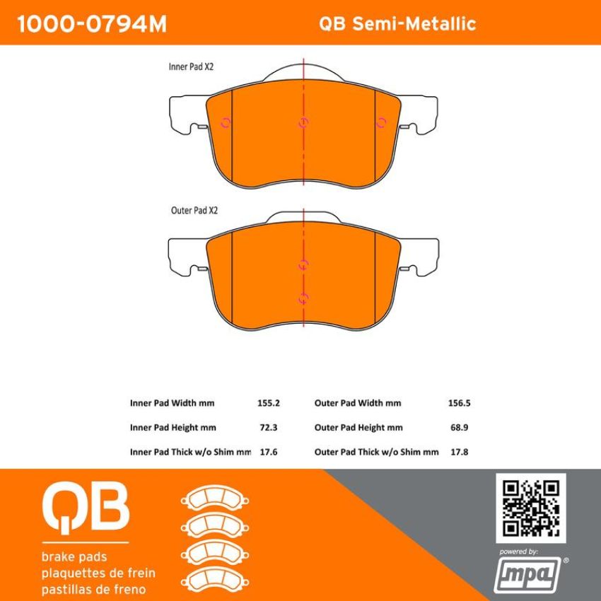 MPA 1000-0794M QB Semi-Metallic Brake Pads