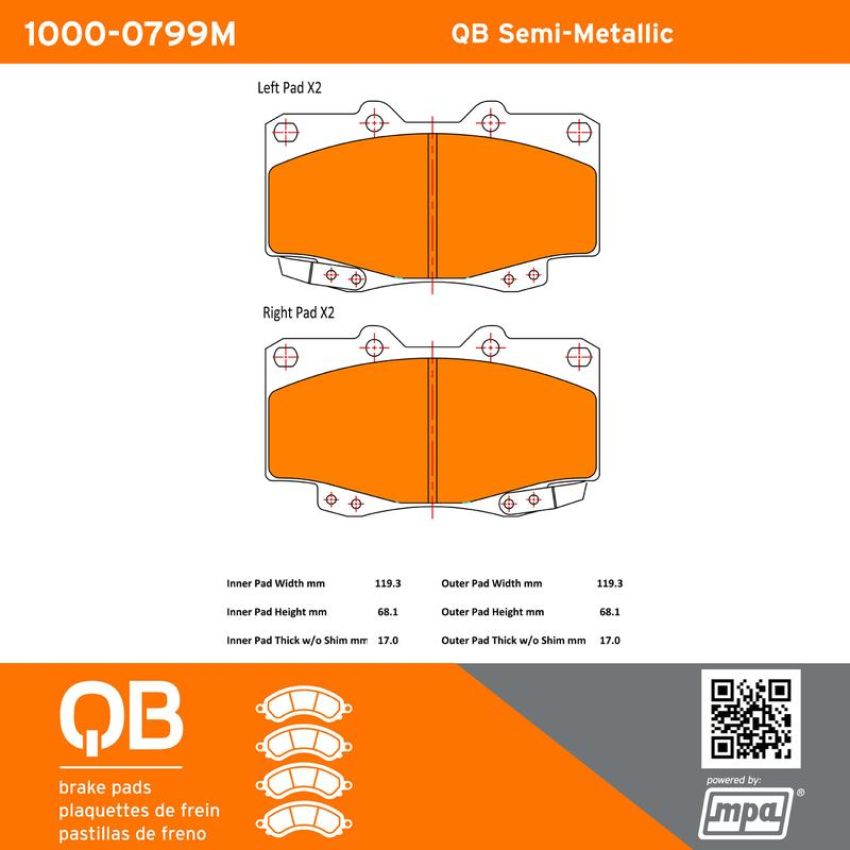 MPA 1000-0799M QB Semi-Metallic Brake Pads