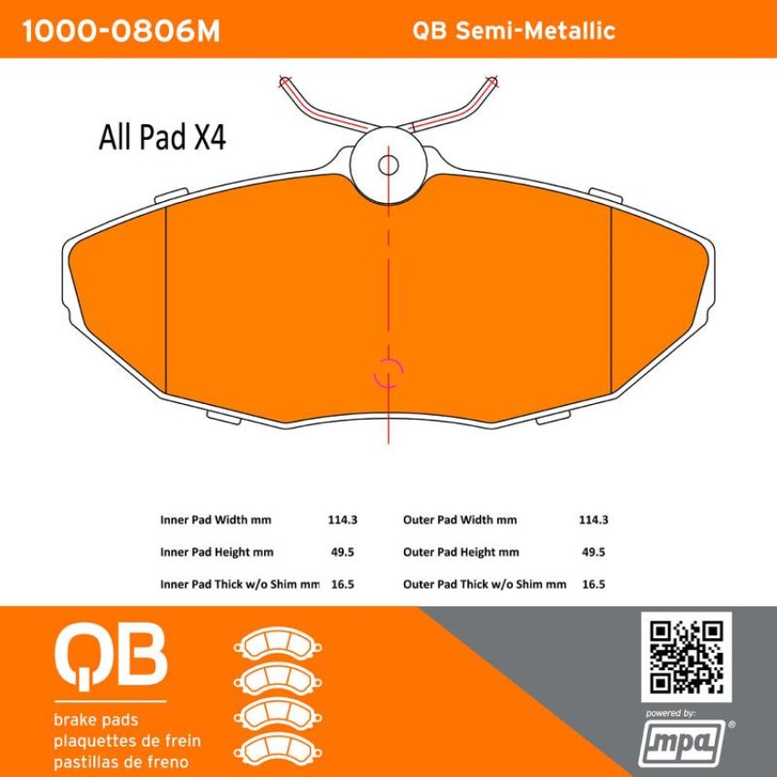 MPA 1000-0806M QB Semi-Metallic Brake Pads
