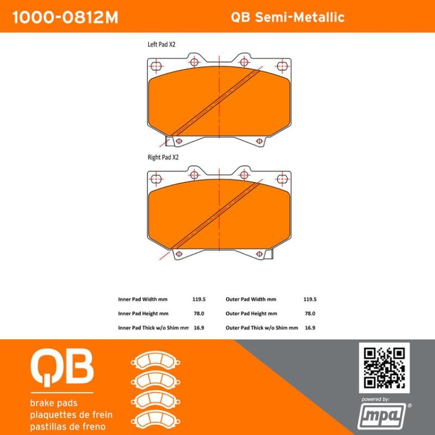 MPA 1000-0812M QB Semi-Metallic Brake Pads