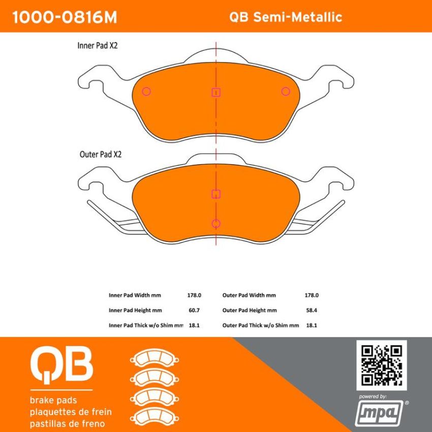 MPA 1000-0816M QB Semi-Metallic Brake Pads