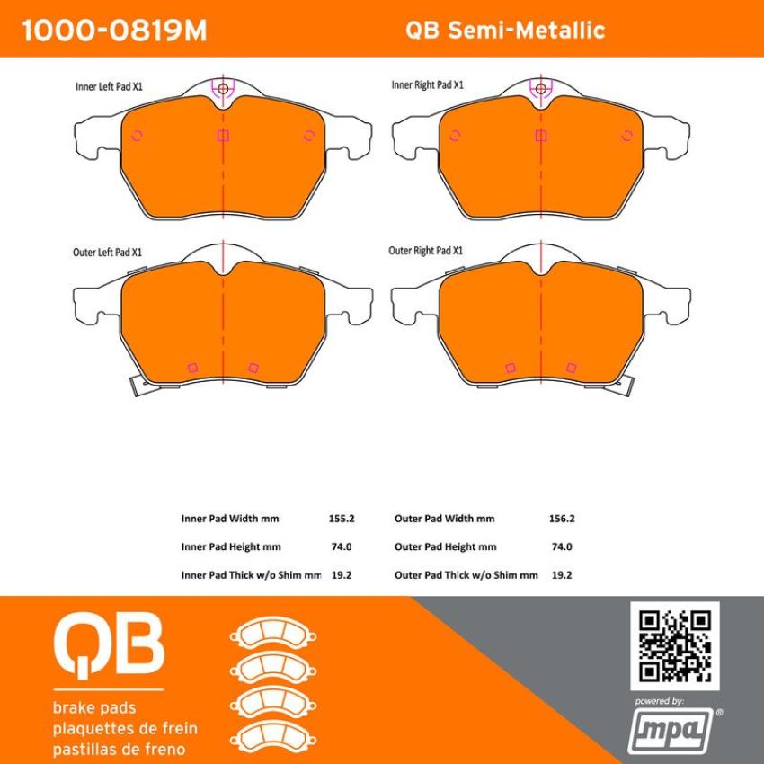 MPA 1000-0819M QB Semi-Metallic Brake Pads