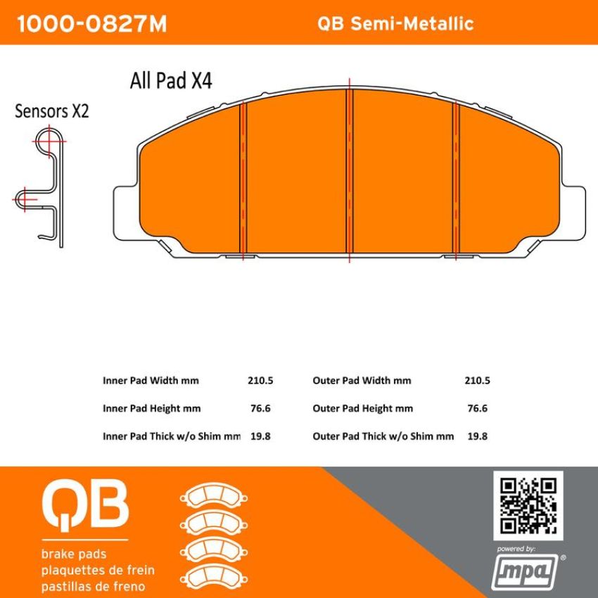 MPA 1000-0827M QB Semi-Metallic Brake Pads