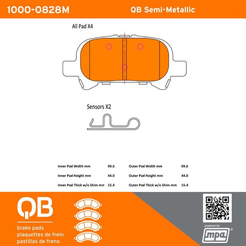 MPA 1000-0828M QB Semi-Metallic Brake Pads