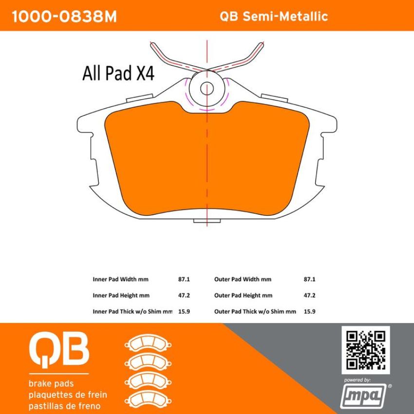 MPA 1000-0838M QB Semi-Metallic Brake Pads